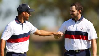 Xander Schauffele and Patrick Cantlay during the Ryder Cup Saturday foursomes at Marco Simone