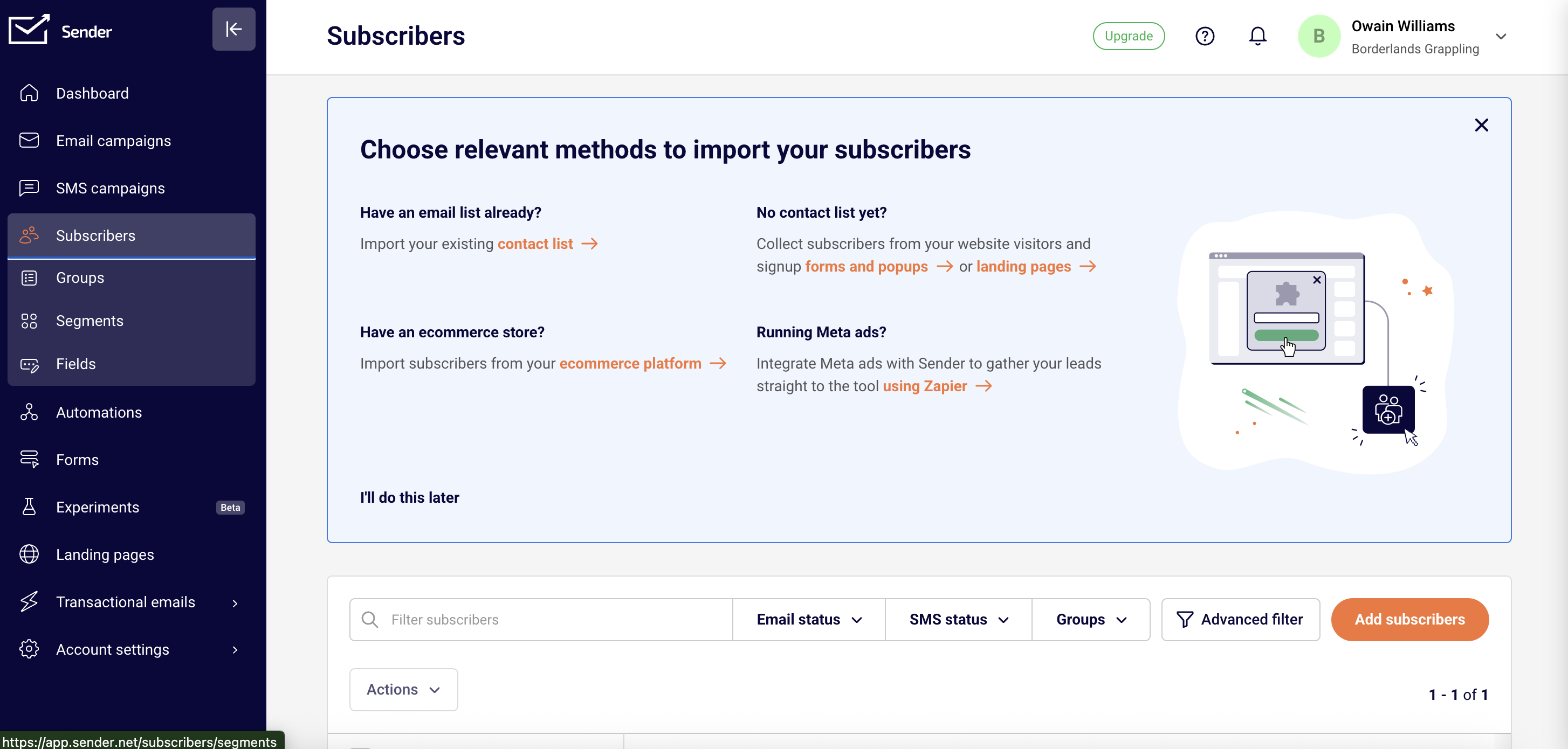 screenshot of Sender email marketing platform