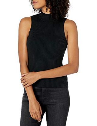 The Drop Women's Karolina Sleeveless Mock Neck Rib Sweater , Black, S