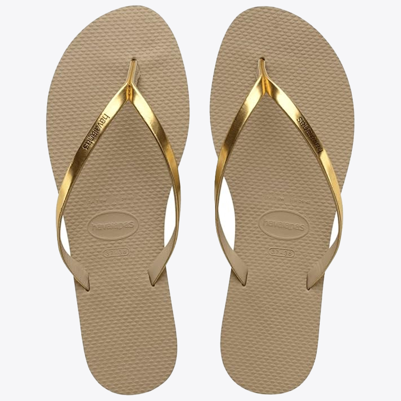 Gold flipflops, Havianas