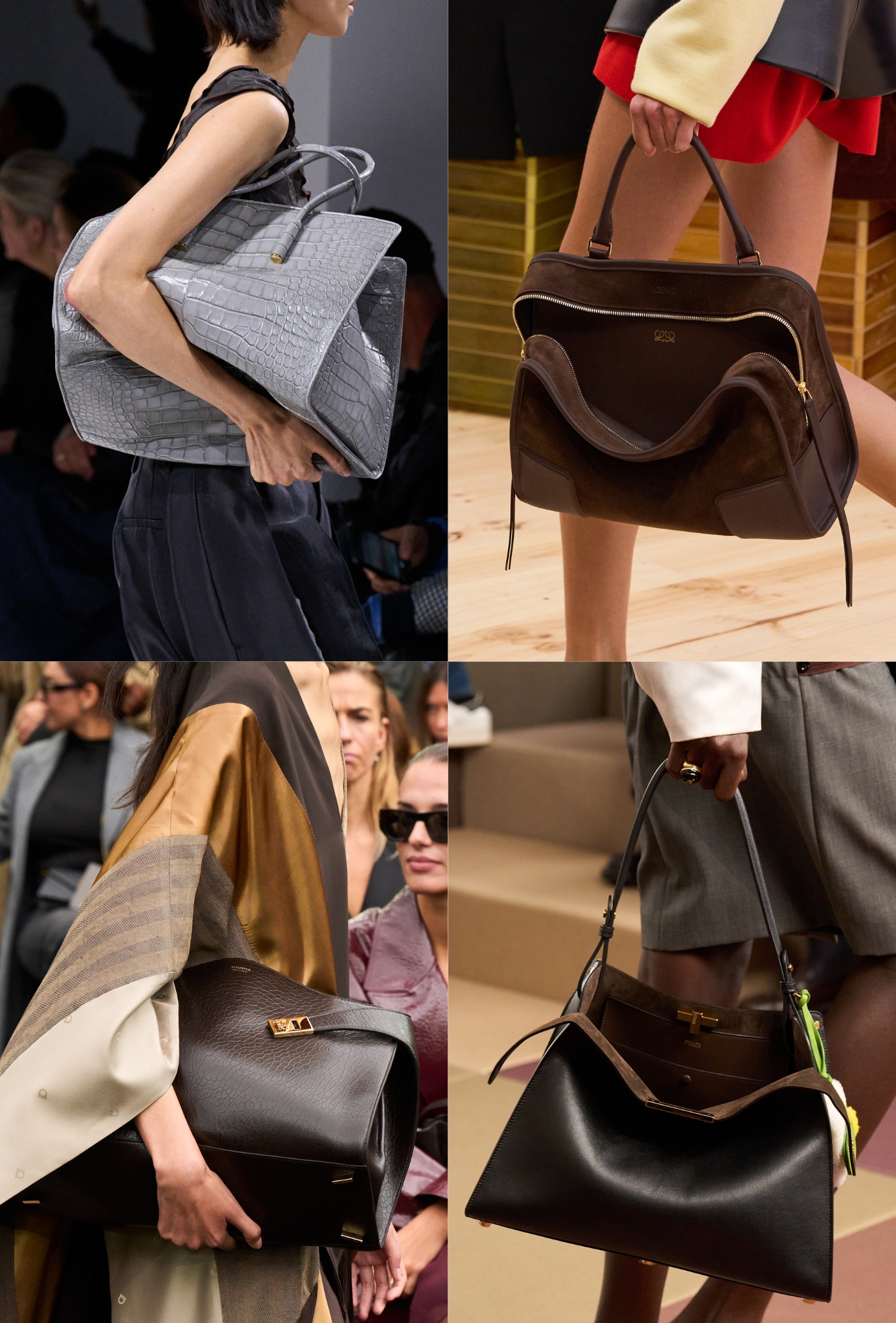 A collage of handbags on the SS26 runways.
