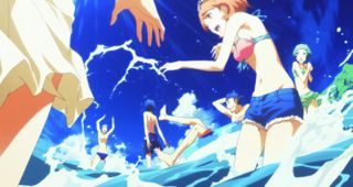 Best anime games; anime characters splash around in the sea