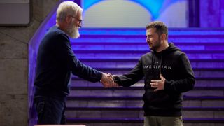 David Letterman and Volodymyr Zelenskyy shaking hands