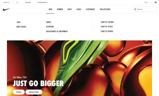 A busy menu on the Nike website