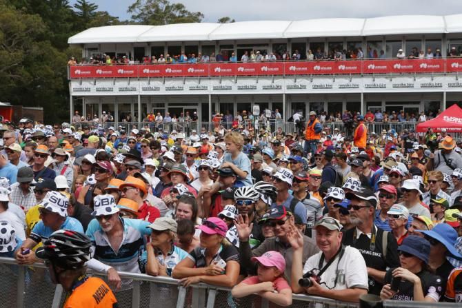 Crowds packed the finish at Willunga Hill