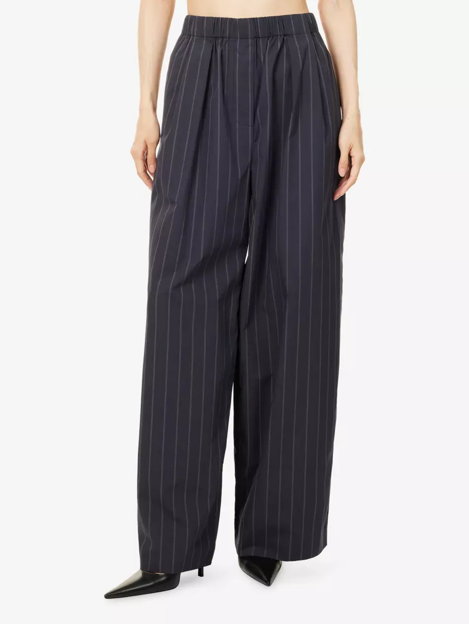 Striped Relaxed-Fit Mid-Rise Cotton-Blend Trousers - Xs