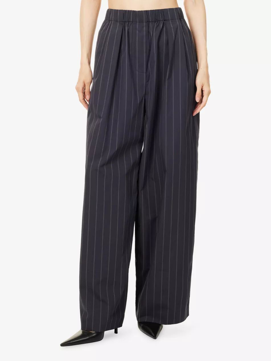 Striped Relaxed-Fit Mid-Rise Cotton-Blend Trousers - Xs