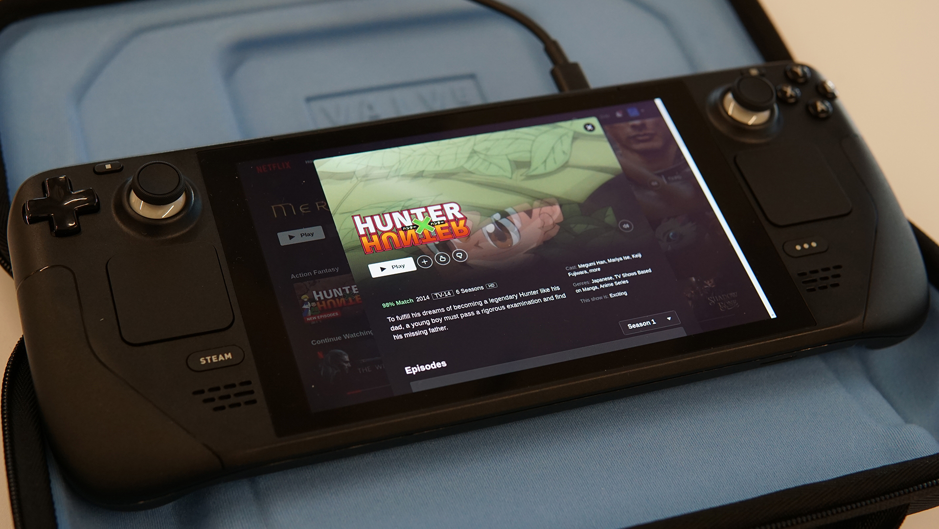 Steam Deck de Valve con Netflix en pantalla