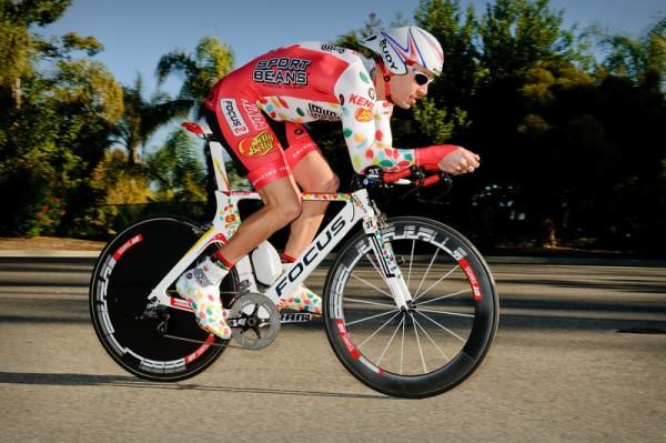 Bernard Van Ulden tests his aero TT position.