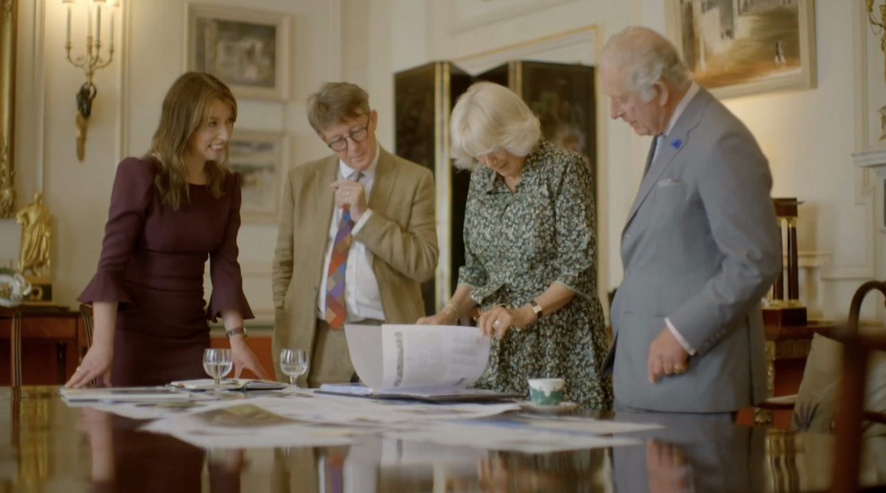 From left to right: Country Life&#039;s Paula Lester, Mark Hedges, The Duchess of Cornwall and The Prince of Wales.