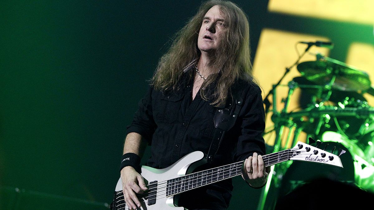 David Ellefson performs on stage with Megadeth