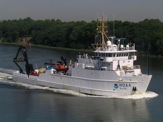 The NOAA ship Nancy Foster, which just embarked on a 10-day voyage to map fish spawning grounds in the Florida Keys National Marine Sanctuary. 