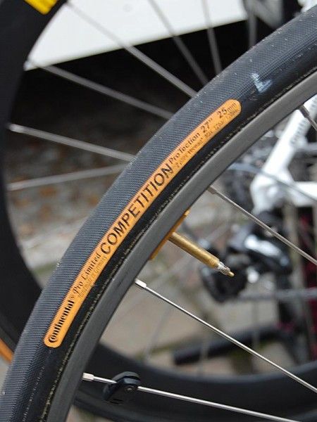 25mm tires as seen on this Columbia-Highroad bike were among the narrower ones seen at Paris-Roubaix.