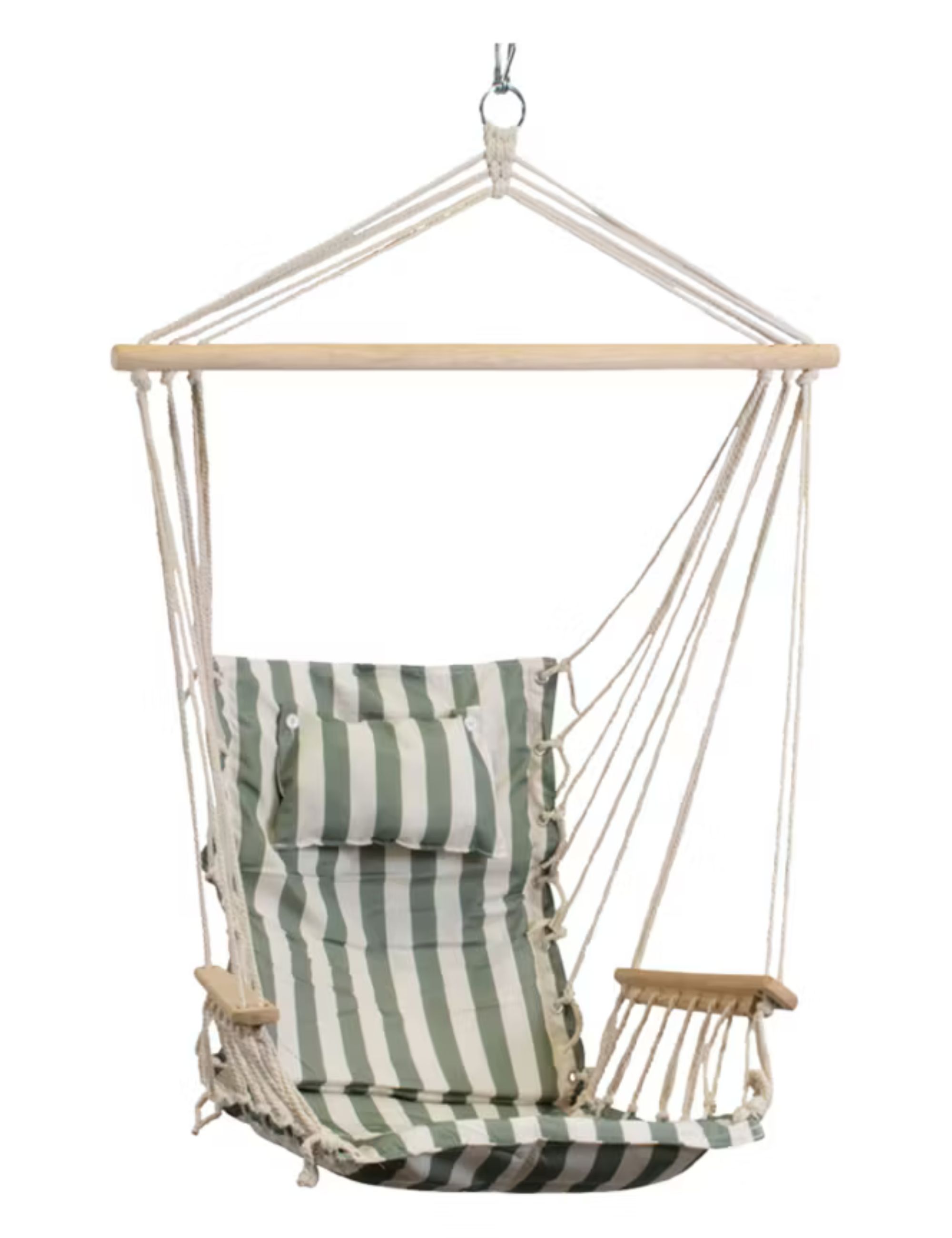Hammock chair in green and cream stripe