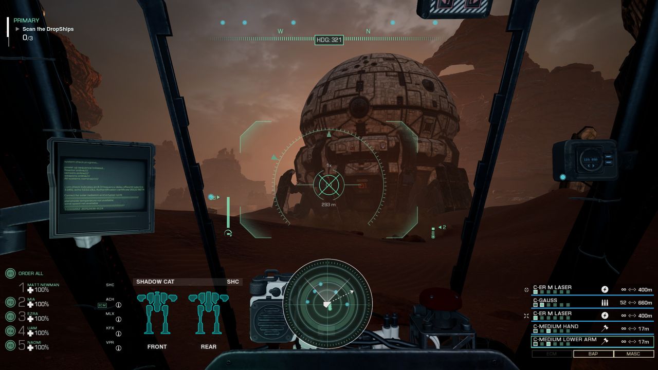 cockpit view of combat in MechWarrior 5