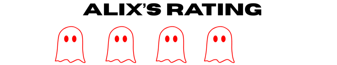 Scary rating with a ghost emoji in red