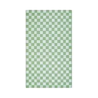 Green checkerboard outdoor rug