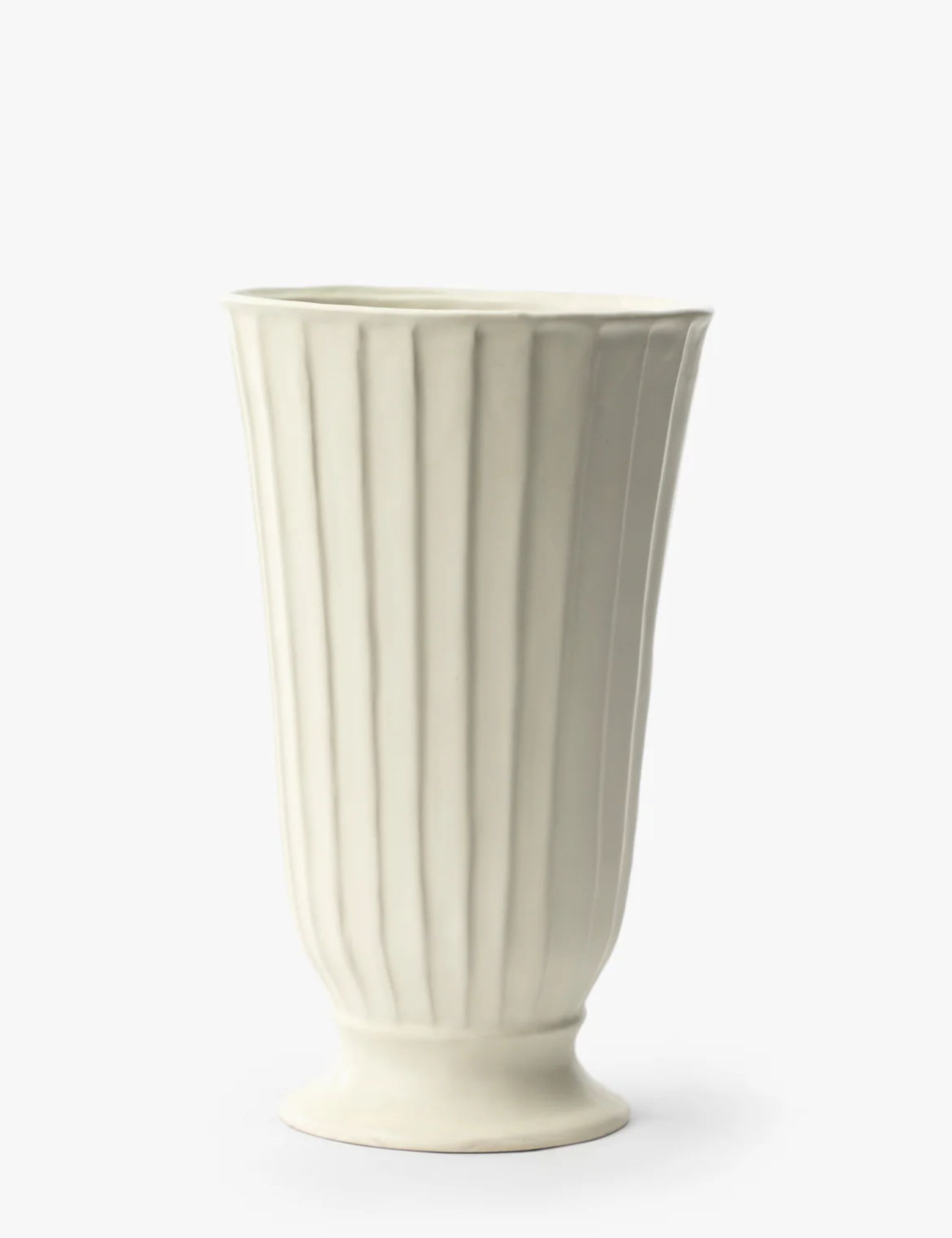 White ribbed vase
