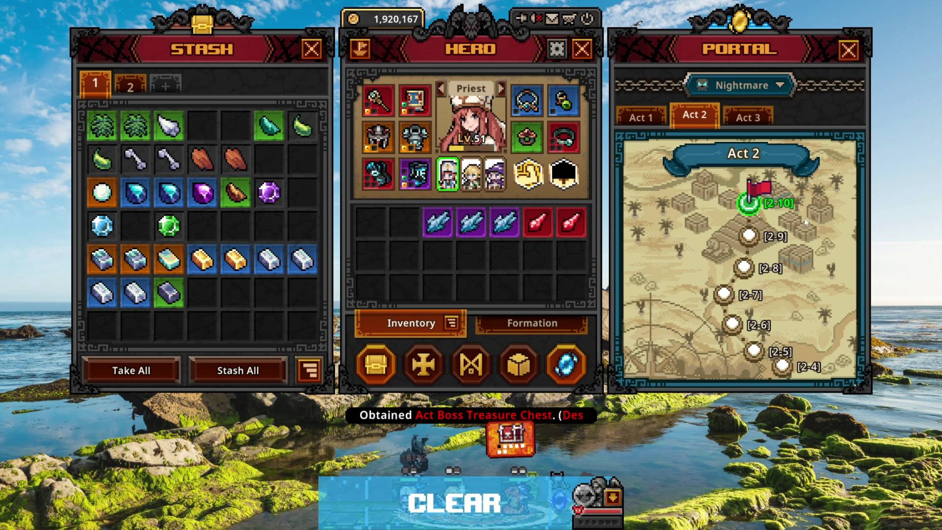 Task Bar Hero act boss chest earned from defeated act 2 boss