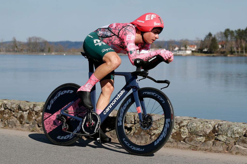 MONTLUCON FRANCE MARCH 09 Stefan Bissegger of Switzerland and Team EF Education Easypost sprints during 80th Paris Nice 2022 Stage 4 a 134km individual time trial from Domrat to Montluon ParisNice WorldTour on March 09 2022 in Montlucon France Photo by Bas CzerwinskiGetty Images