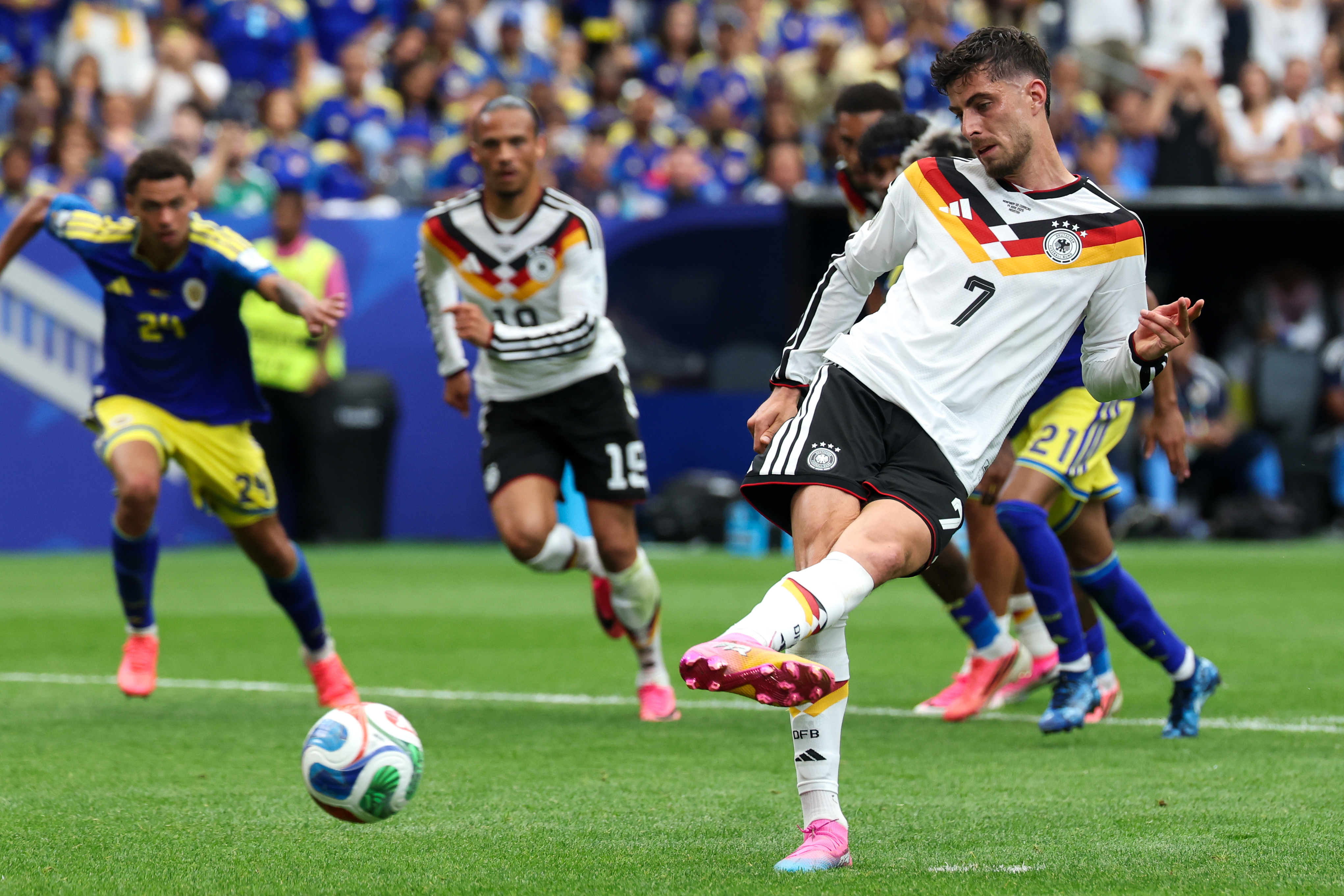 HOUSTON, TX - JUNE 14: Kai Havertz #7 of Germany scores on a penalty kick during the FIFA World Cup 2026 Group E match between Germany and Cura&ccedil;ao on June 14, 2026, at Houston Stadium in Houston, Texas. (Photo by David Buono/Icon Sportswire via Getty Images)