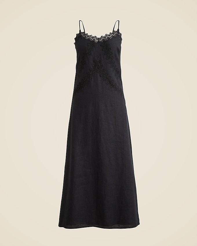 Lace-Trim Slip Dress in Linen