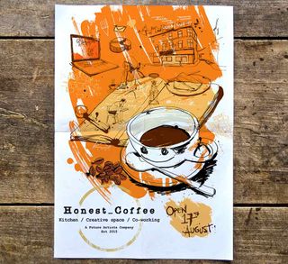 Branding illustration for Honest Coffee a not-for-profit co-working space in Manchester, by Ben Tallon