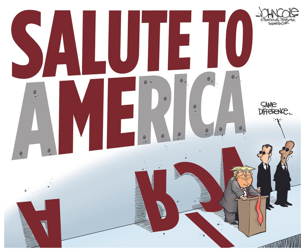 Political Cartoon U.S. Salute to America Fourth of July Trump