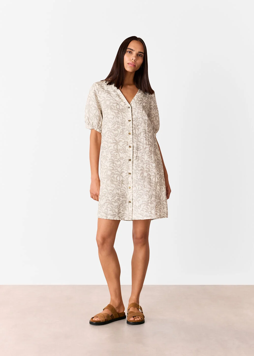 Whistles, Ivory Palm Print Linen Blend Dress