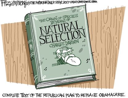 Political Cartoon U.S. Trumpcare Obamacare Ryancare Charles Darwin GOP