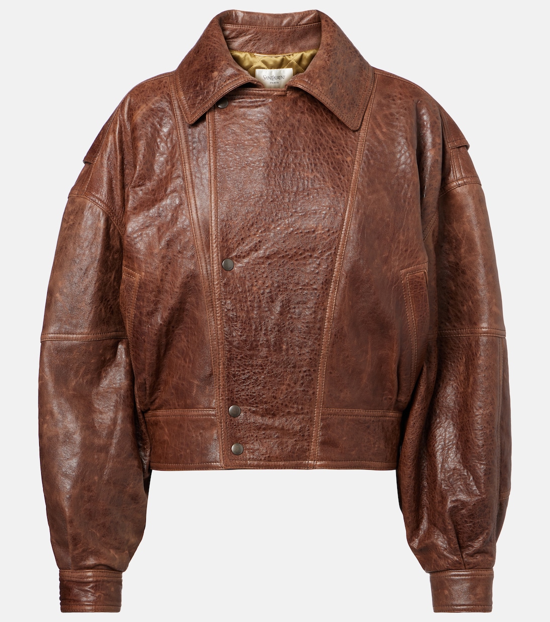 Double-Breasted Leather Bomber Jacket