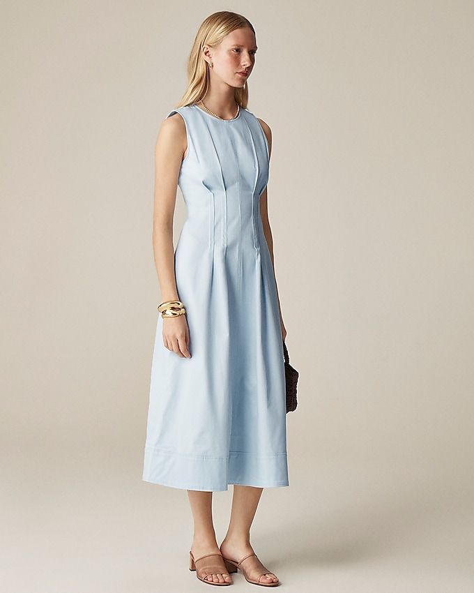 Pintuck Midi Dress in Stretch Twill