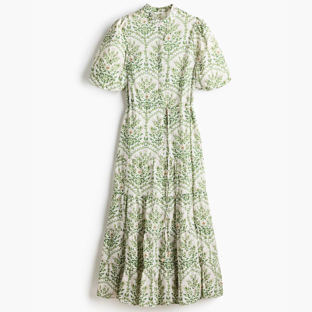 H&amp;amp;M White Floral Long Cotton Dress