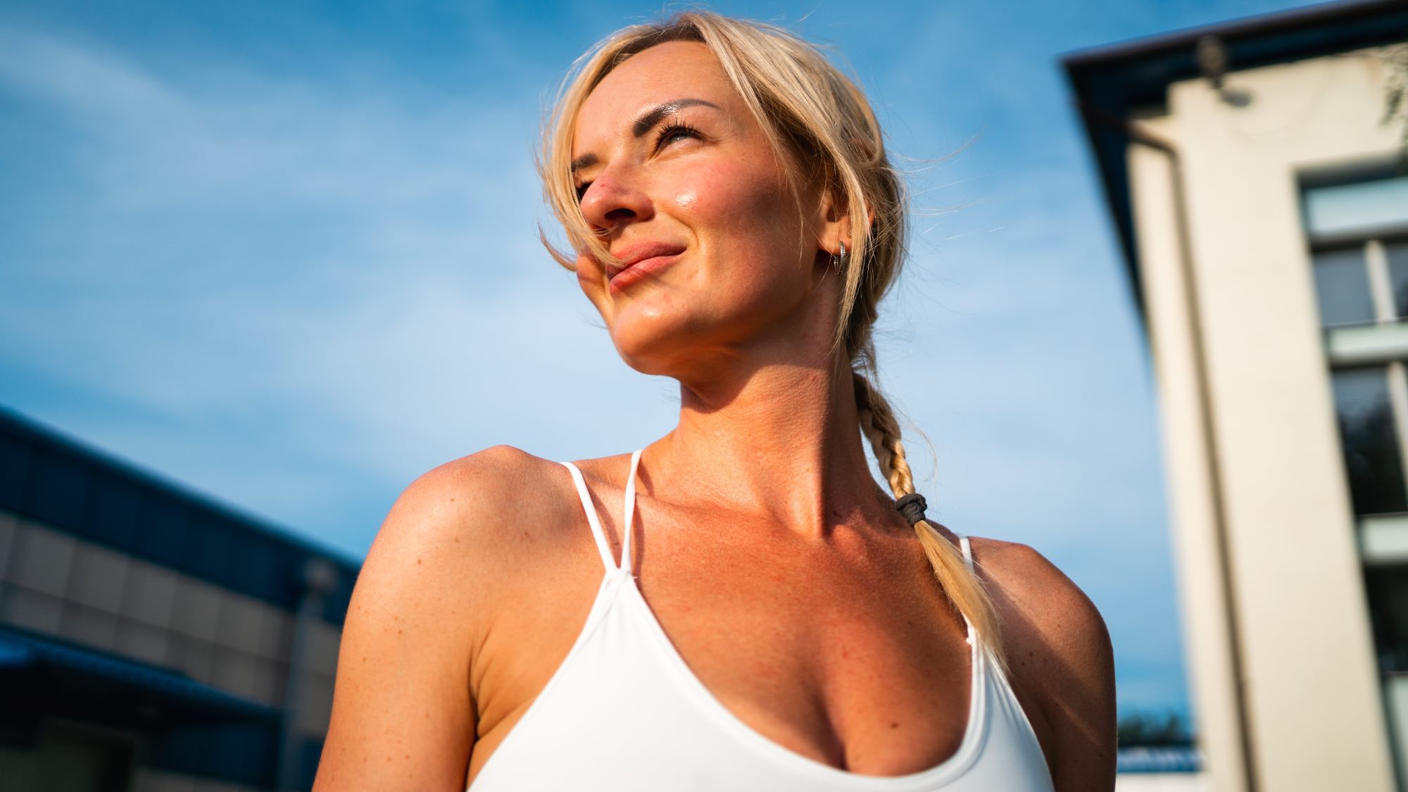 fit older woman with blonde hair