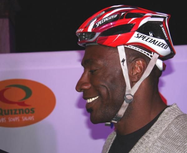 Denver's pro football legend Shannon Sharpe is an avid cyclist and was on hand to help present the Quiznos Pro Challenge.