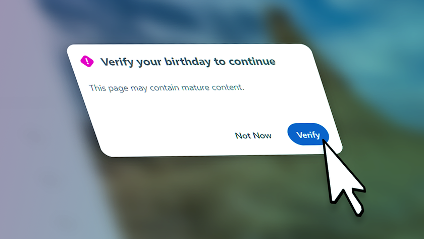Reddit&#039;s age verification pop-up with a mouse cursor hovering over it.