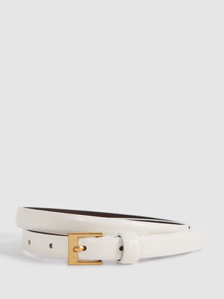 Leather Skinny Belt in Off White