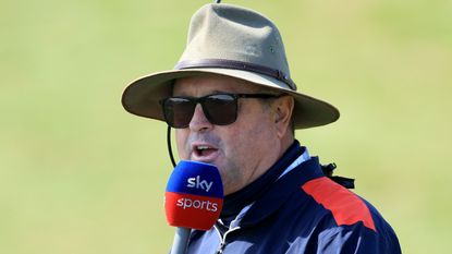 Wayne Riley commentates for Sky Sports Golf at the 2022 Abu Dhabi HSBC Championship