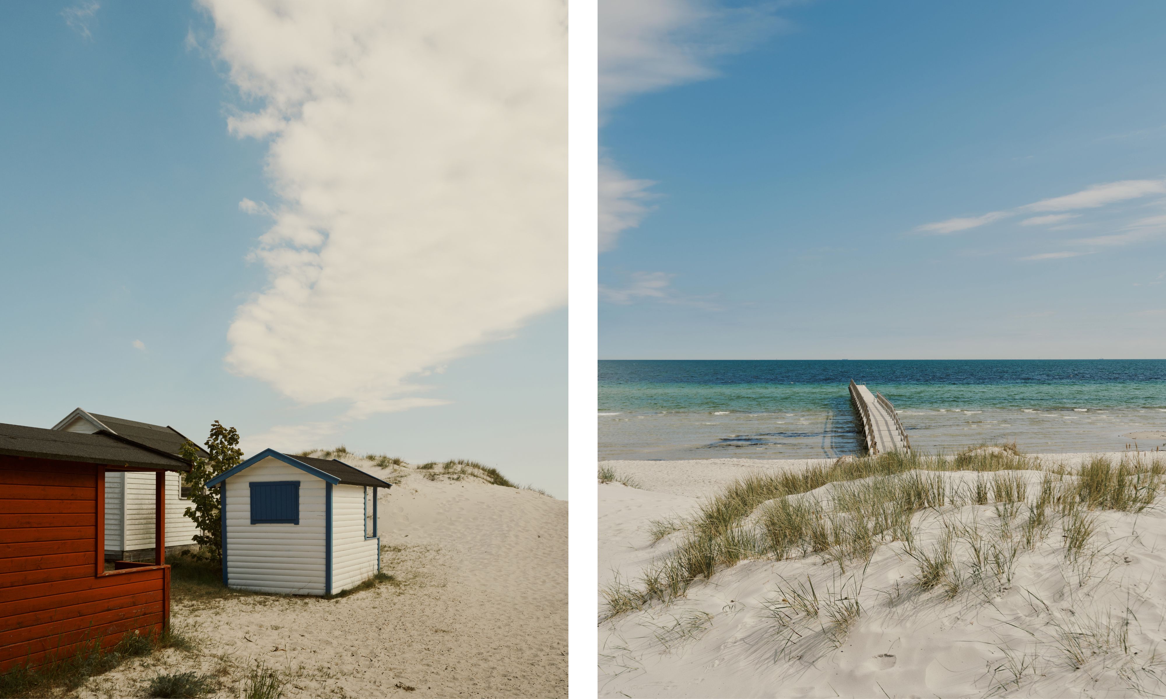 two side by side exterior shot of a swedish summer beach home