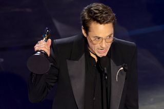 Robert Downey Jr. accepts the Best Actor in a Supporting Role for "Oppenheimer" onstage during the 96th Annual Academy Awards at Dolby Theatre on March 10, 2024 in Hollywood, California.