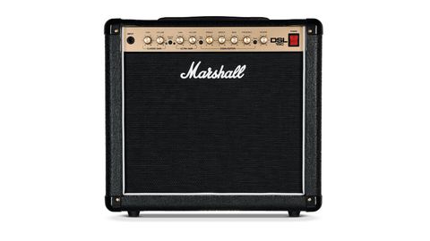 Black vinyl, black grille, gold panel, white piping and, of course, the familiar white script logo - it's definitely a Marshall