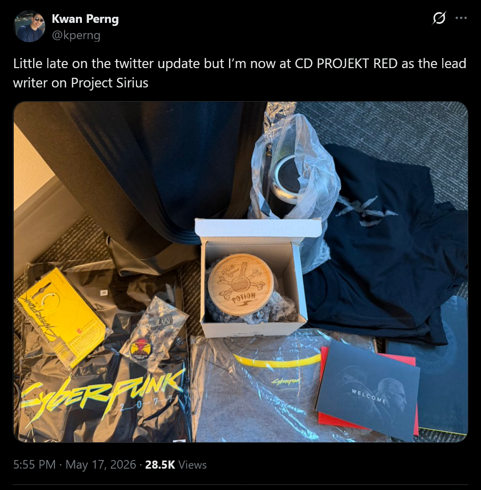 Little late on the twitter update but I'm now at CD Projekt Red as the lead writer on Project Sirius