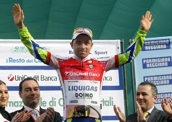 Oliver Zaugg (Liquigas-Doimo) takes over the race leadership previously held by teammate Francesco Chicchi.