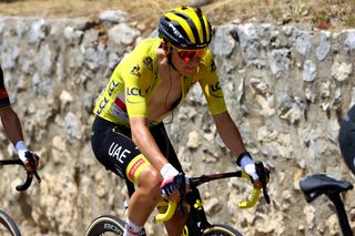 Tadej Pogačar in the yellow jersey on stage 11 of the Tour de France 2021