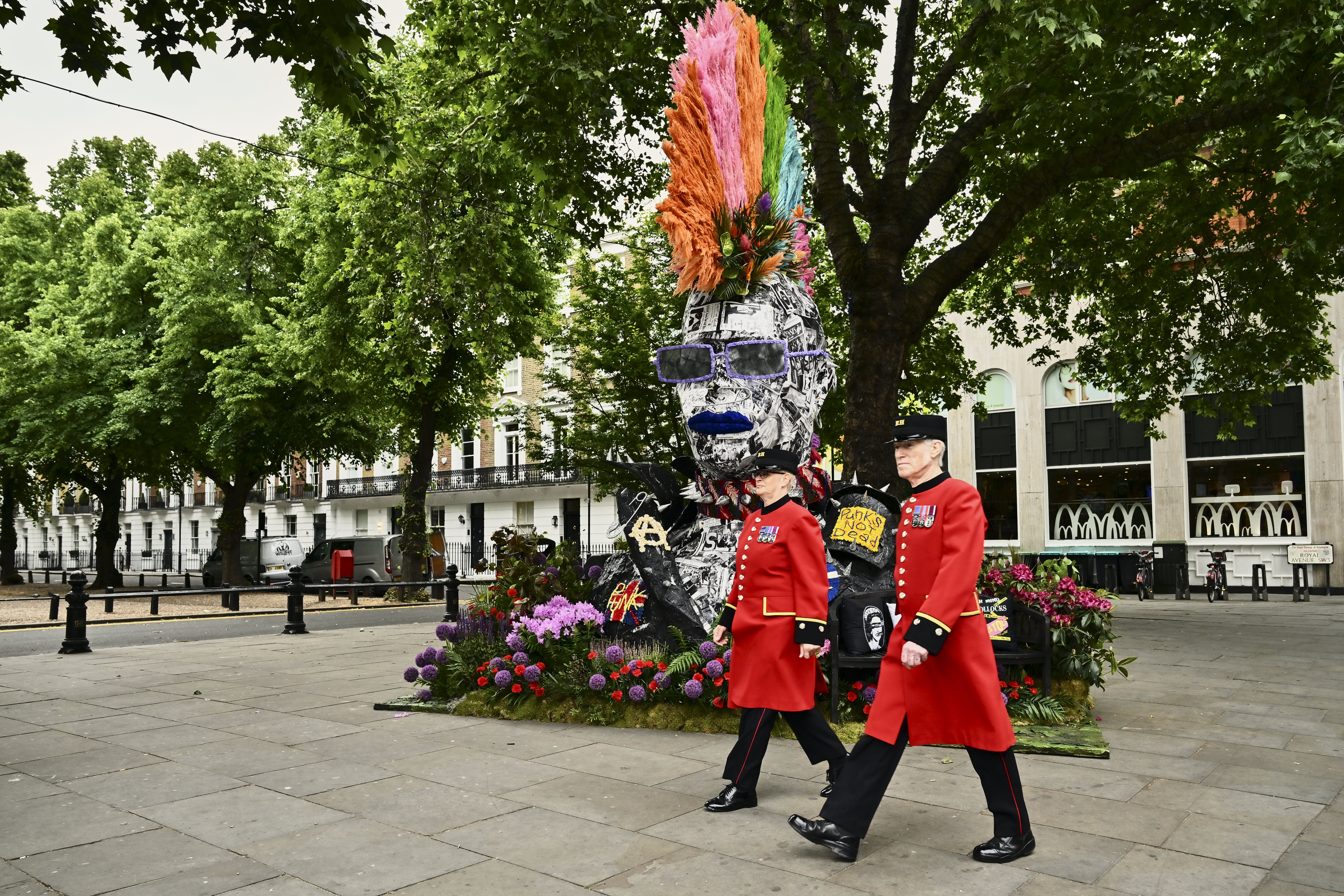 The Chelsea Pensioners attend the launch of Chelsea In Bloom with the theme "Flowers in Fashion" on May 19, 2025 in London, England.