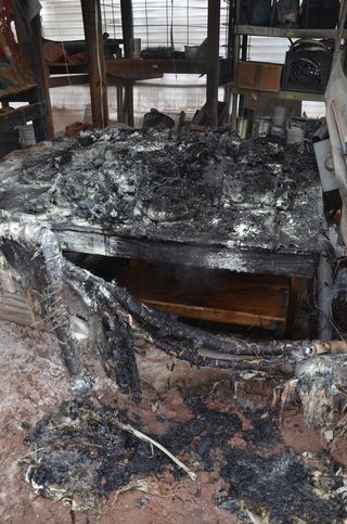 Damage inside the Mars Desert Research Station GreenHab following a fire on Dec. 29, 2014.