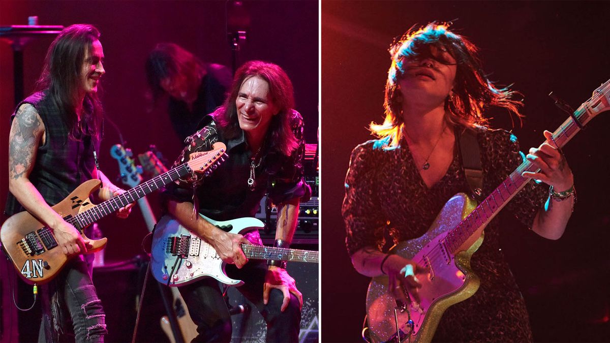 (from left) Nuno Bettencourt, Steve Vai and Yvette Young