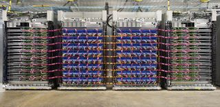 Not GPUs, but a huge cluster of the new Cloud TPU chips designed to bring machine learning to Google Cloud.