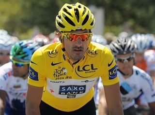 Fabian Cancellara (Saxo Bank) wears the yellow jersey at the 2009 Tour de France