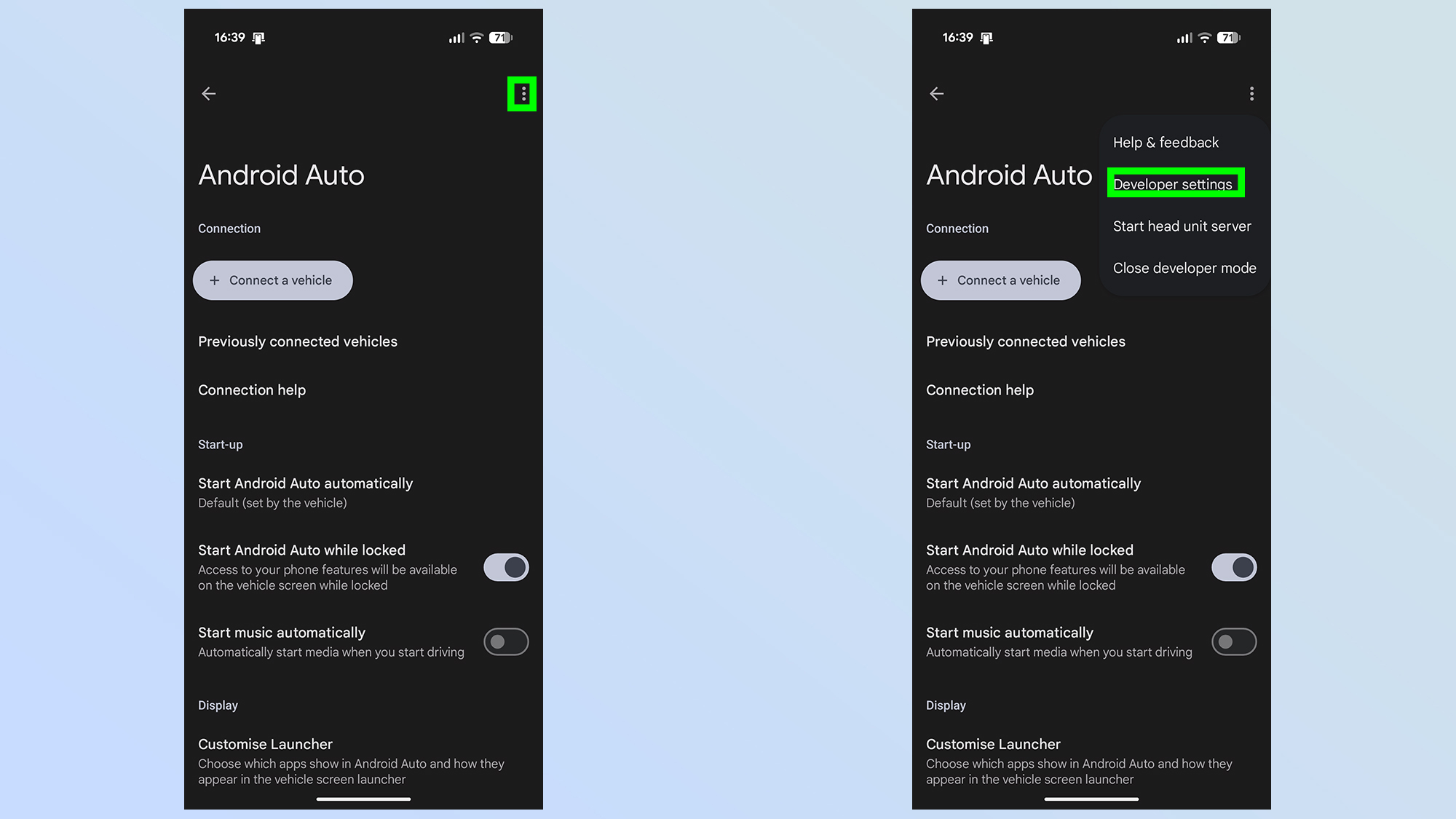 android auto developer options